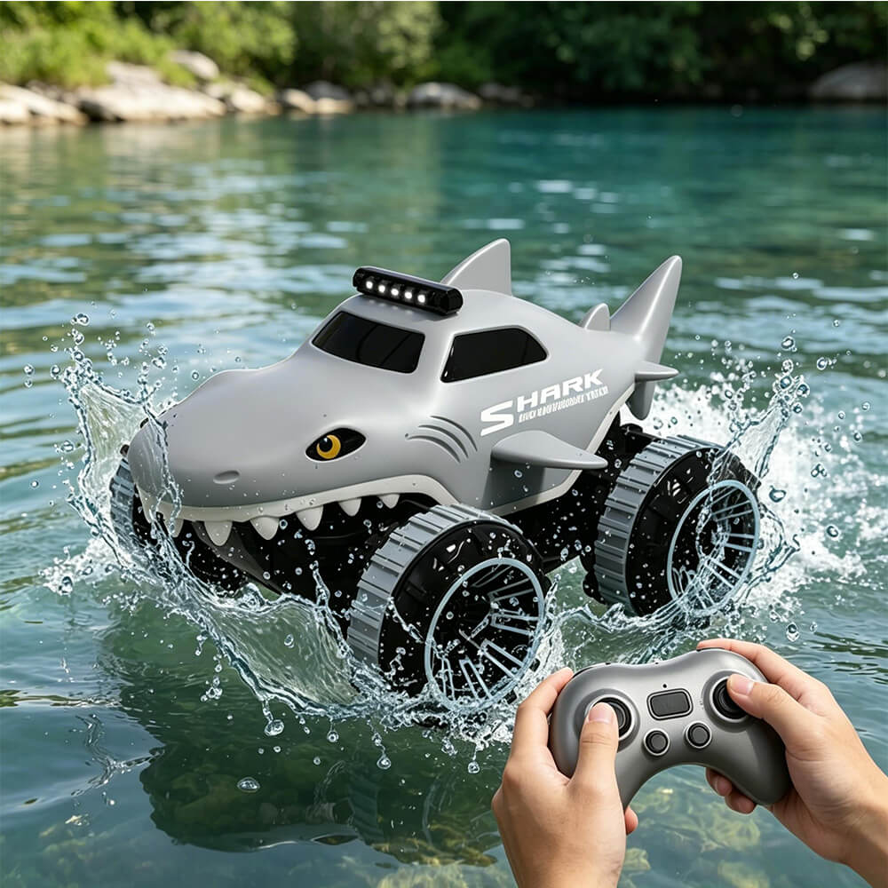 2.4G Amphibious RC Car Waterproof Shark Remote Control Stunt Car with 360° Rotation for Land & Water