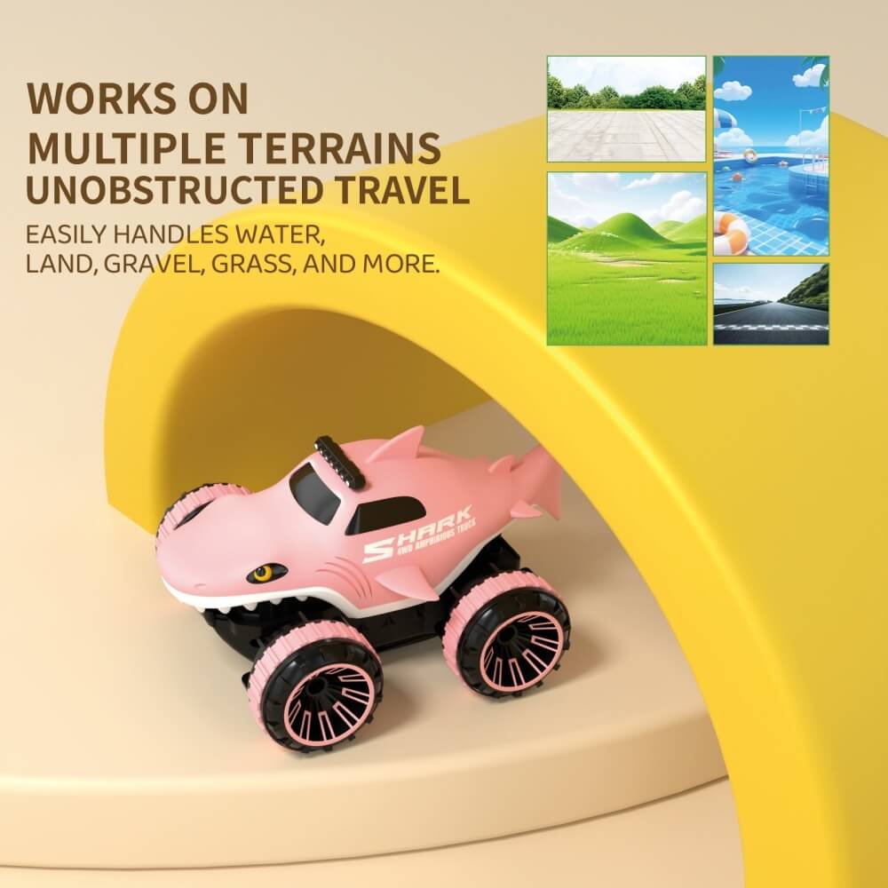 2.4G Amphibious RC Car Waterproof Shark Remote Control Stunt Car with 360° Rotation for Land & Water