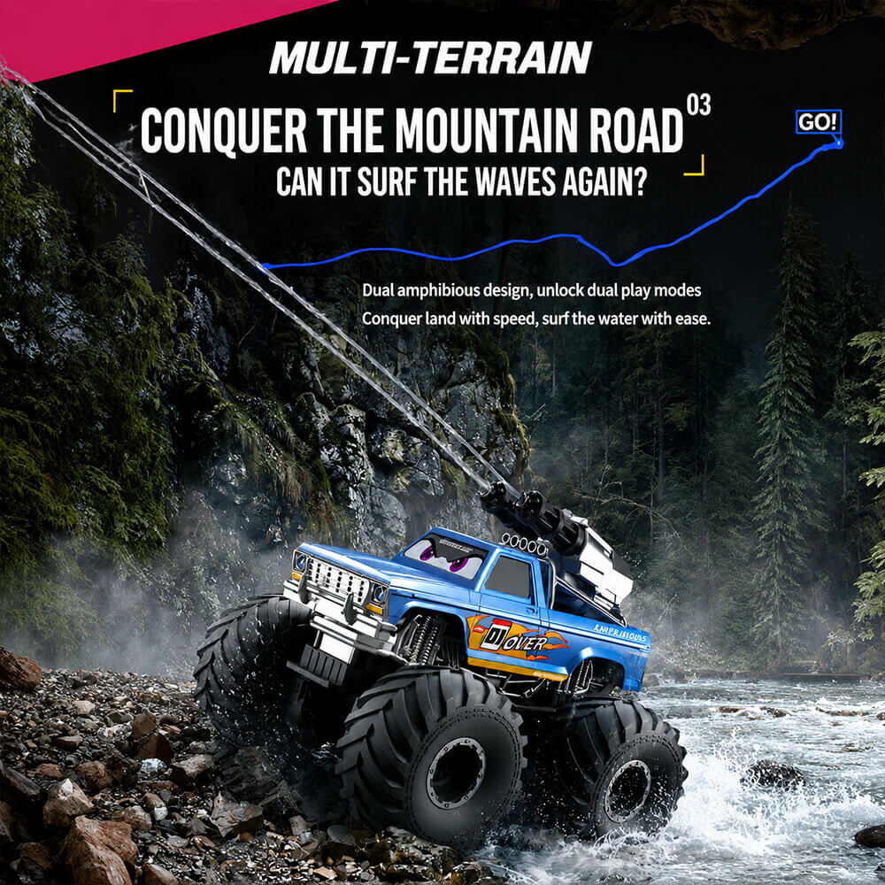 Amphibious RC Car with Water Gun 4WD Monster Truck All-Terrain Remote Control Vehicle For Summer
