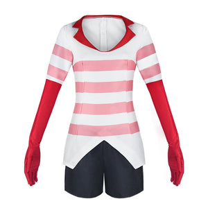 Angel Dust Costume Hazbin Hotel Cosplay Outfit Angel Striped Sweatshirt Shorts Gloves Full Set for Adult