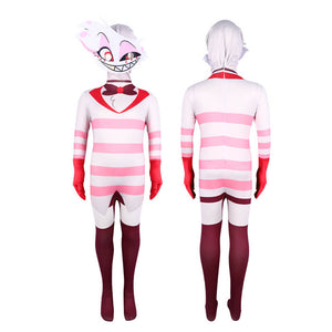 Kids Angel Dust Costume Hazbin Hotel Cosplay Outfit Anthony Jumpsuit and Helmet 2pcs Suit