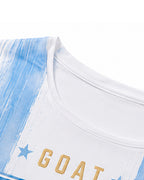 Women Argentina Jersey White and Sky Blue Off Shoulder T-Shirt for Match Day Watching Party