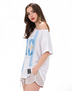 Women Argentina Jersey White and Sky Blue Off Shoulder T-Shirt for Match Day Watching Party