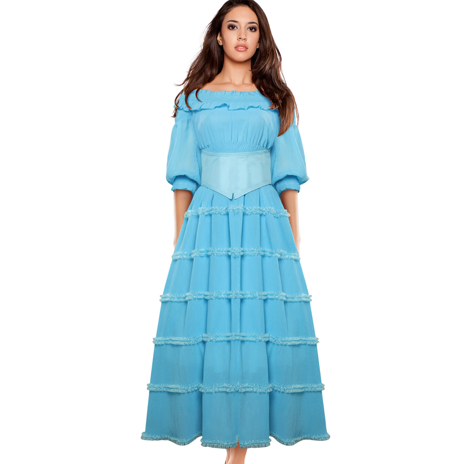 Adult Ariel Dress Blue Ruffle With Tiered Sleeves Dress Princess Ariel Costume