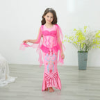 Kids Mermaid Hot Pink Dress Princess Ariel Beach Vacation Cosplay Dress with Tail Wig and Headband Accessories