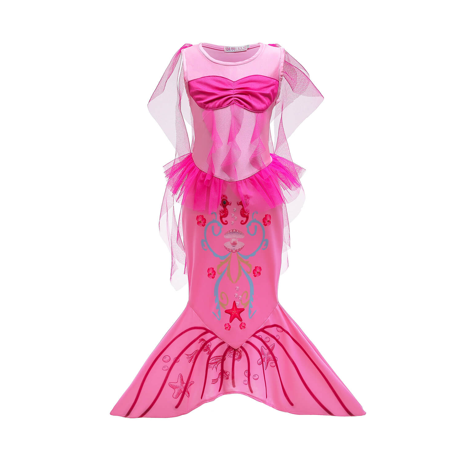 Kids Mermaid Ariel Pink Dress Mermaid Tail Wig Headband Accessories Girls Princess Full Set Costume