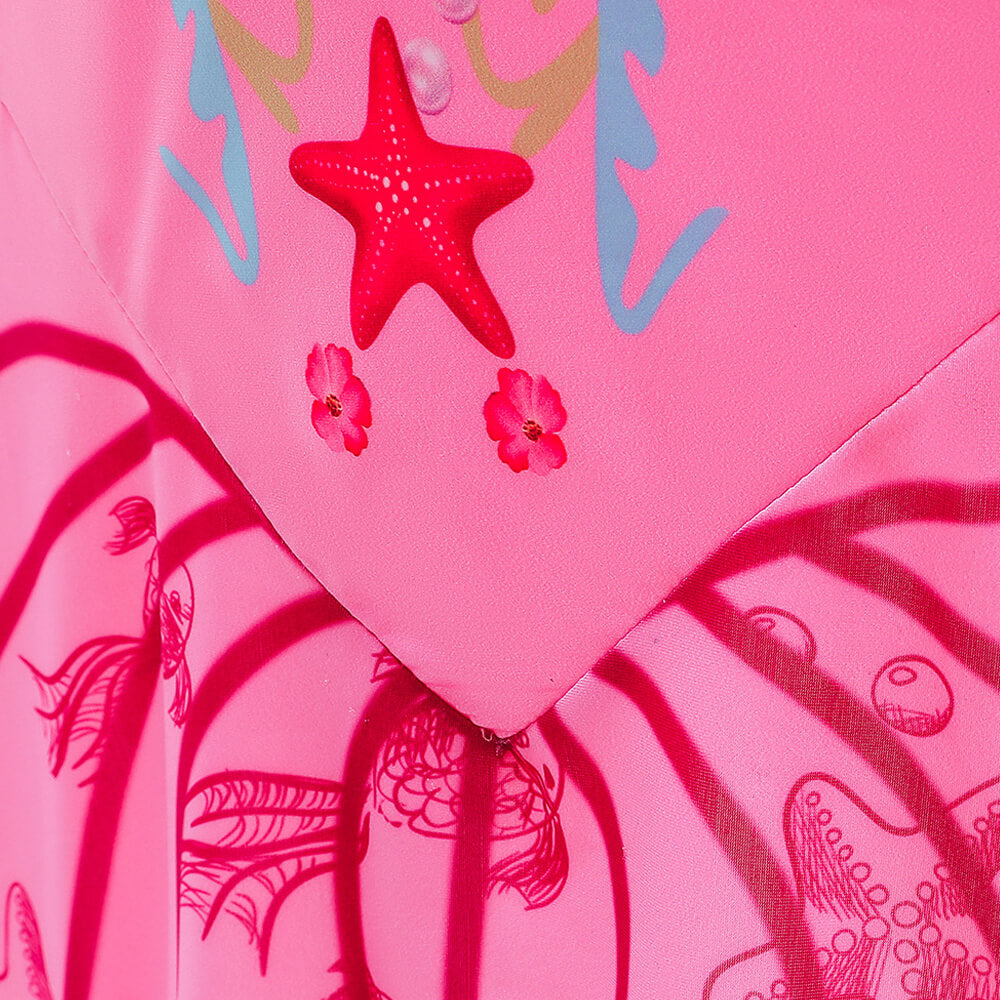Kids Mermaid Hot Pink Dress Princess Ariel Beach Vacation Cosplay Dress with Tail Wig and Headband Accessories