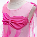 Kids Mermaid Hot Pink Dress Princess Ariel Beach Vacation Cosplay Dress with Tail Wig and Headband Accessories