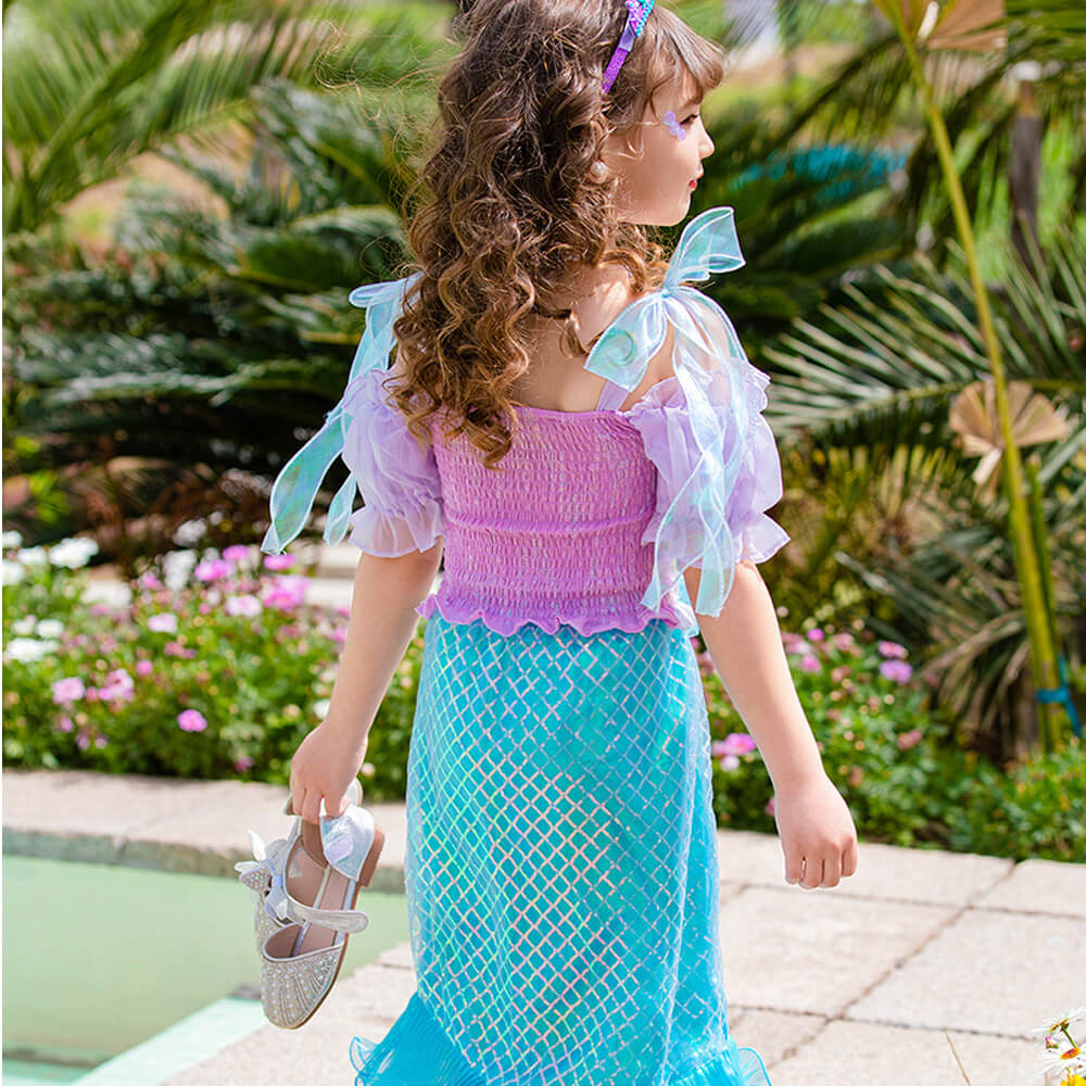 Girls Mermaid Dress Sequins Princess Ariel Dress Off-shoulder Top and Sun Baby Girls Mermaid Dress Sequins Princess Ariel Dress Off-shoulder Top and Sun Baby