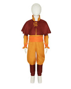 Airbender Master Costume Orange Outfit with Shoulder Mantle for Boys Mens Halloween Cosplay