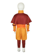 Airbender Master Costume Orange Outfit with Shoulder Mantle for Boys Mens Halloween Cosplay