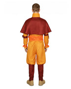 Airbender Master Costume Orange Outfit with Shoulder Mantle for Boys Mens Halloween Cosplay