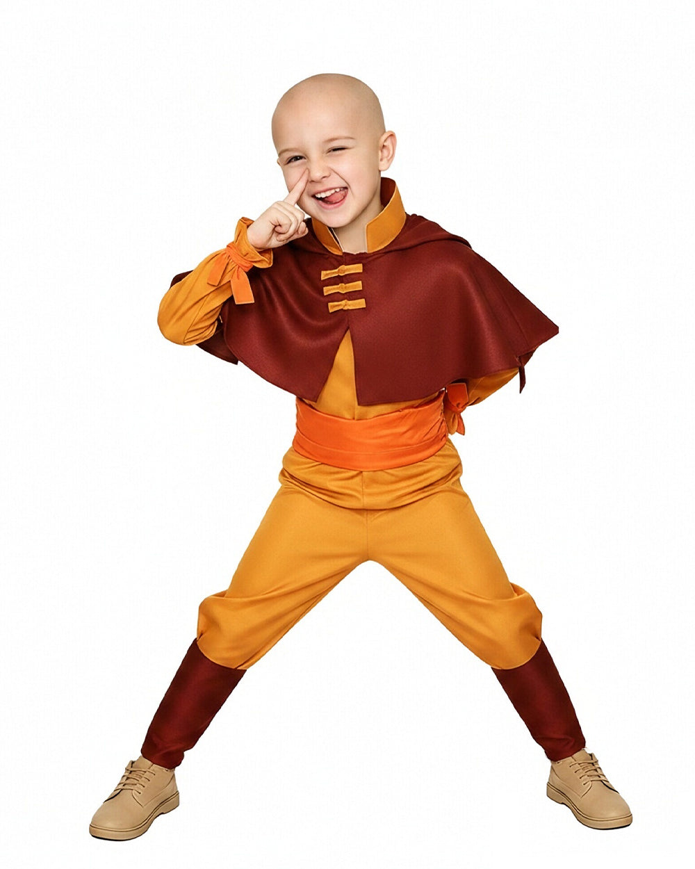Airbender Master Costume Orange Outfit with Shoulder Mantle for Boys Mens Halloween Cosplay