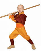 Airbender Master Costume Orange Outfit with Shoulder Mantle for Boys Mens Halloween Cosplay