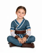 Kids Adults Katara Costume Blue Waterbender Master Robe Suit with Belt and Sleeves for Cosplay Party