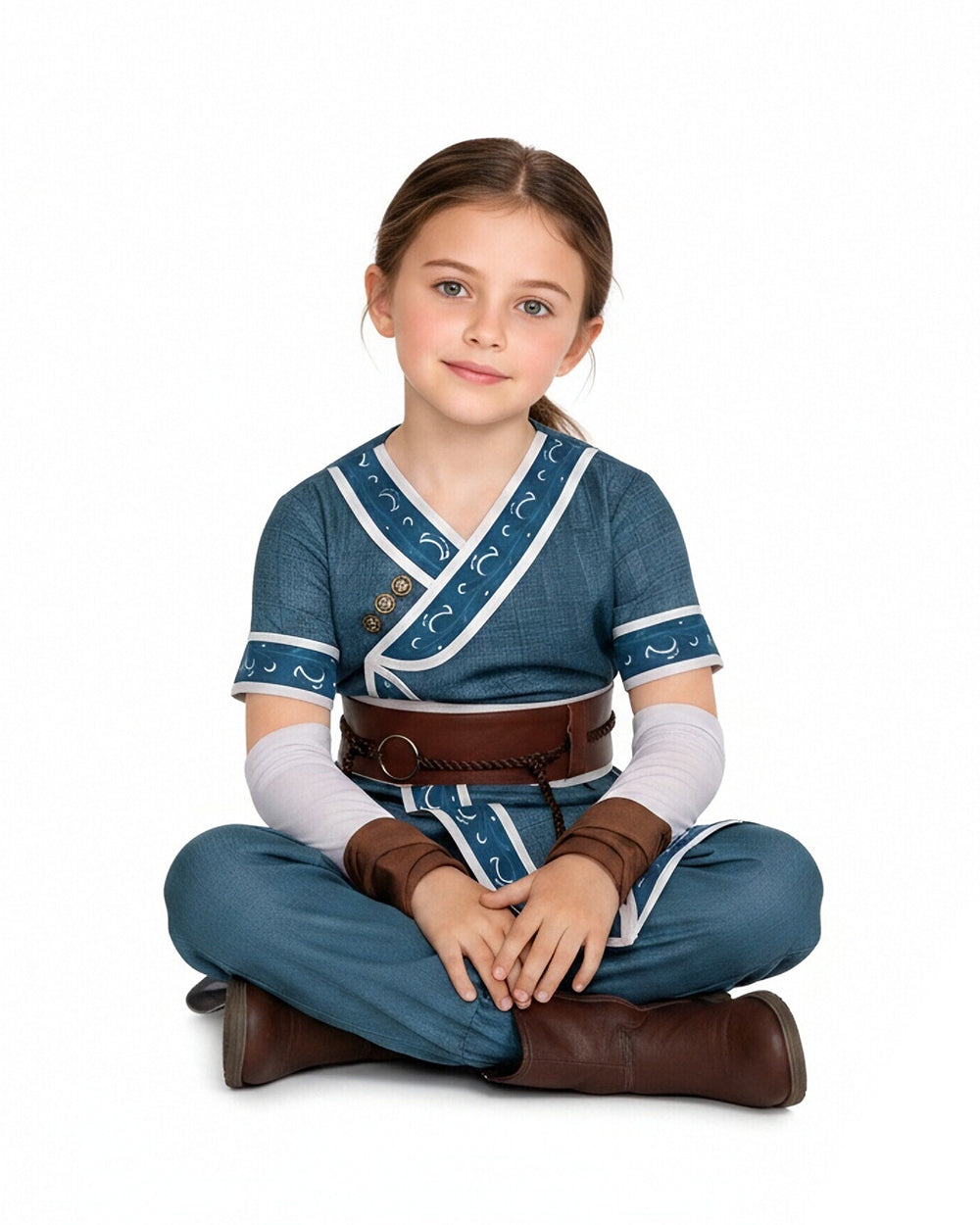 Kids Adults Katara Costume Blue Waterbender Master Robe Suit with Belt and Sleeves for Cosplay Party