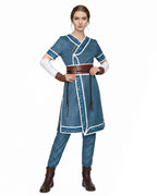Kids Adults Katara Costume Blue Waterbender Master Robe Suit with Belt and Sleeves for Cosplay Party