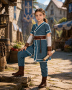 Kids Adults Katara Costume Blue Waterbender Master Robe Suit with Belt and Sleeves for Cosplay Party