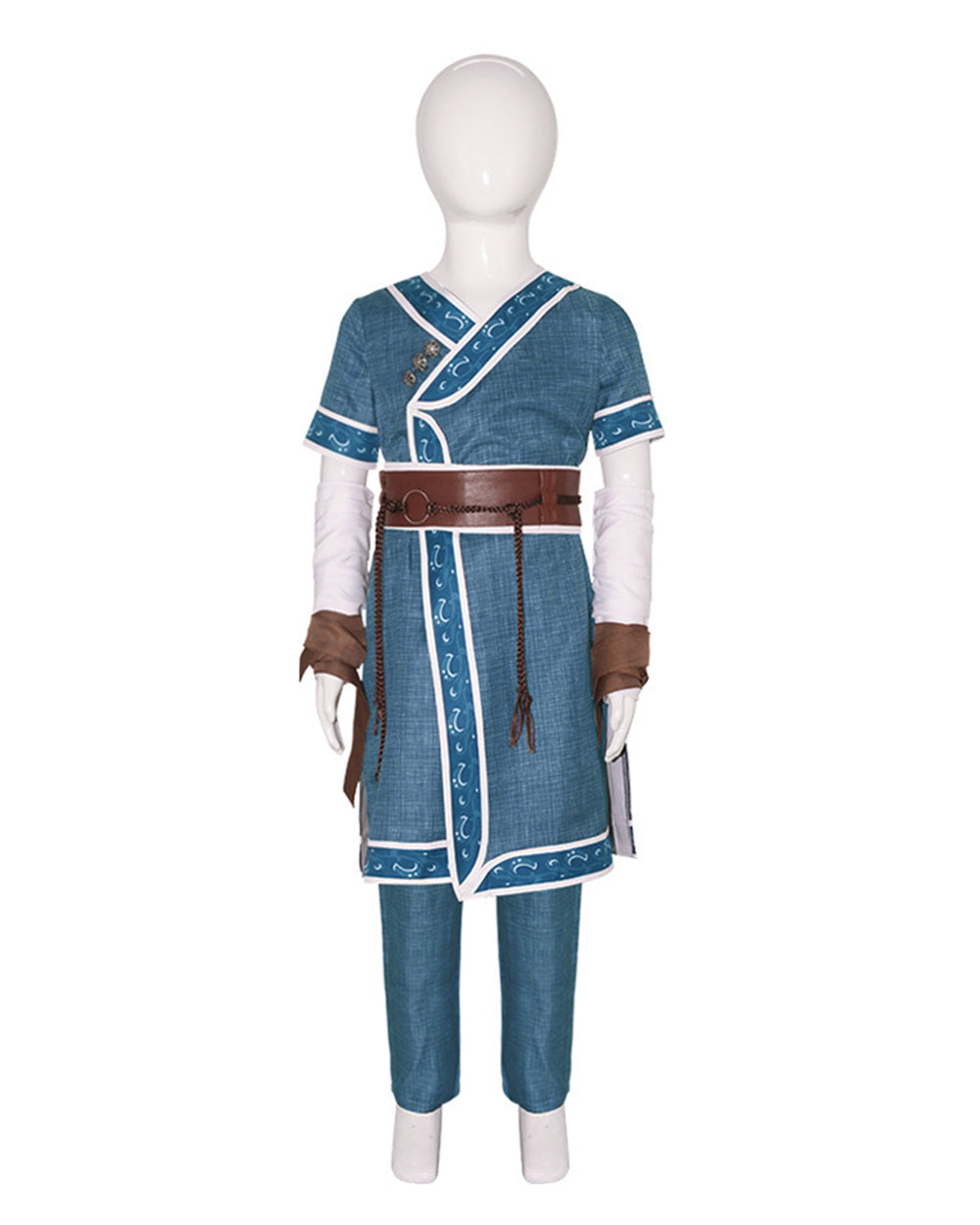 Kids Adults Katara Costume Blue Waterbender Master Robe Suit with Belt and Sleeves for Cosplay Party