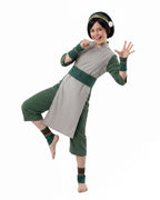 Toph Cosplay Costume Green Earthbending Suit with Hairband for Adults Kids Stage Performance