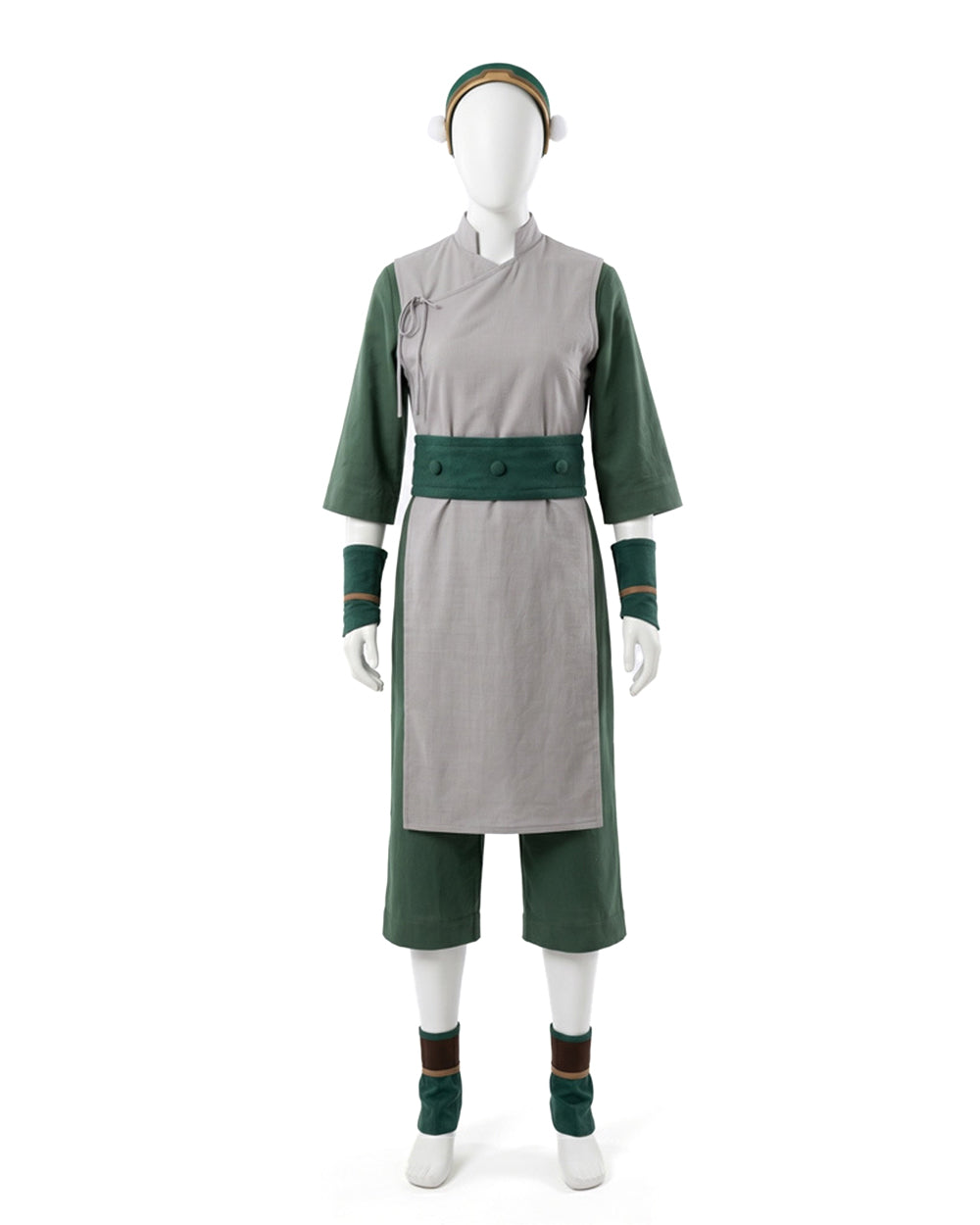 Toph Cosplay Costume Green Earthbending Suit with Hairband for Adults Kids Stage Performance