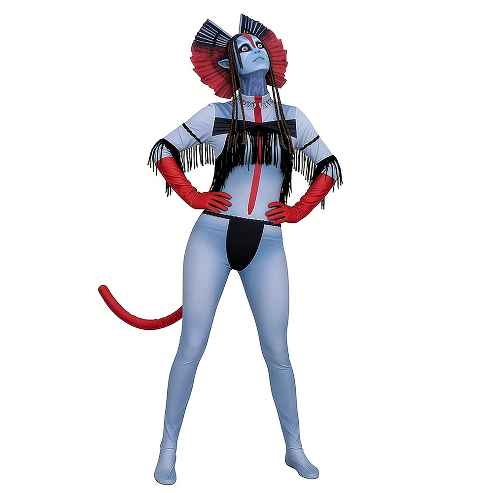 Varang Costume Ash Clan Leader Na'vi Long Tailed Jumpsuit with Headdress for Cosplay