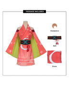 Kaguya Princess Costume Virtual Streamer Orange Kimono Cosplay Set with Headpiece