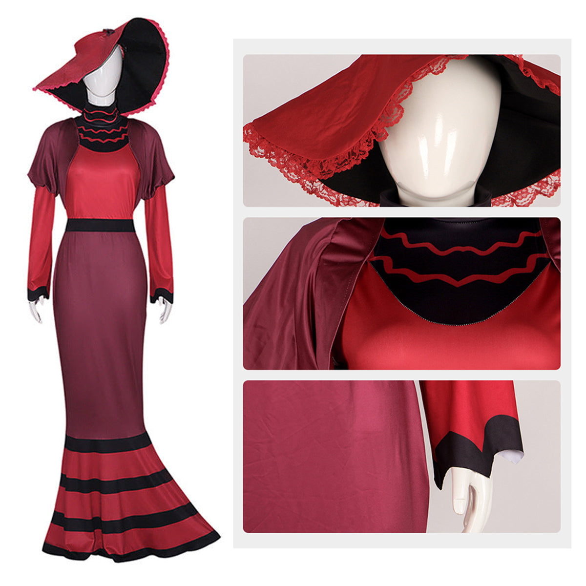 Women Rosie Emalyn Costume Demon Red Dress Hat Suit for Cosplay Party