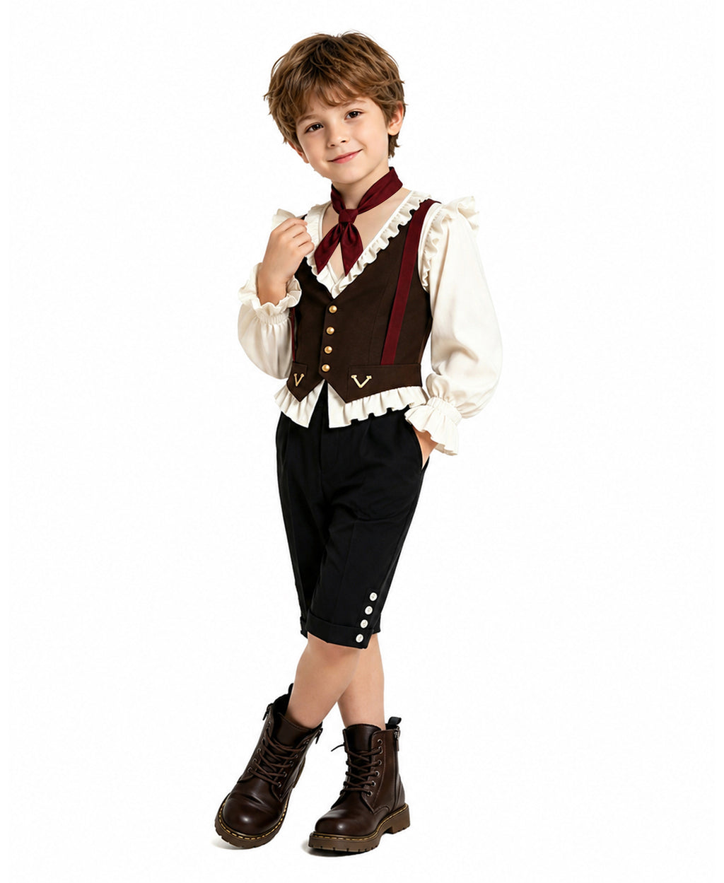 I Am Frankelda Herneval Costume Gothic Monster Prince White Ruffle Shirt Vest Pants Full Outfit for Boys Mens Halloween Carnival