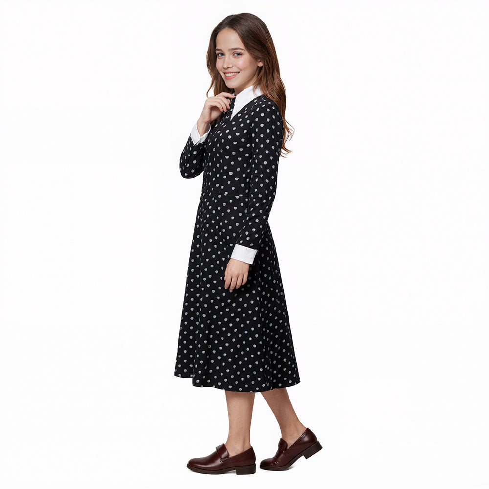 Girls Wednesday Addams Dress Wednesday Costume White Peter Pan Collar Wednesday Outfits and Wig