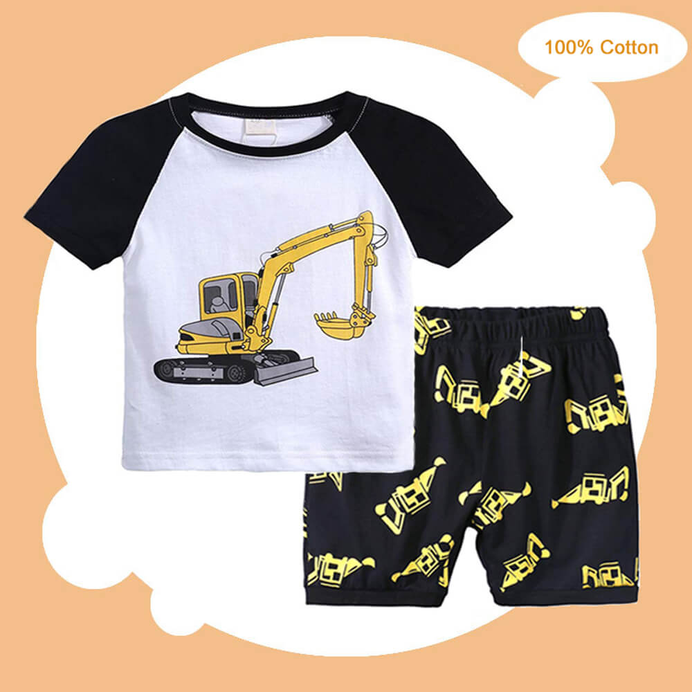 Baby Excavator Shirt and Shorts 100% Cotton 2 Piece Printing Clothes