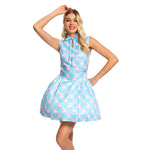 Plaid Blue Dress Girls Adults Vacation Outfit Halloween Cosplay Costume with Coat