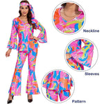 70s Hippie Costume Barbiecore Pink Clothes with Head Scarf Adult Top Shirt Disco Pants Full Set