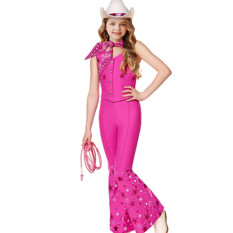 Kids Barbara Costume Hot Pink Cowgirl Outfits Vest and Flare Pants