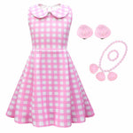 Kids Barbiecore Dress Pink Plaid Sleeveless Party Outfit with Accessories Girls Halloween Cosplay Costume