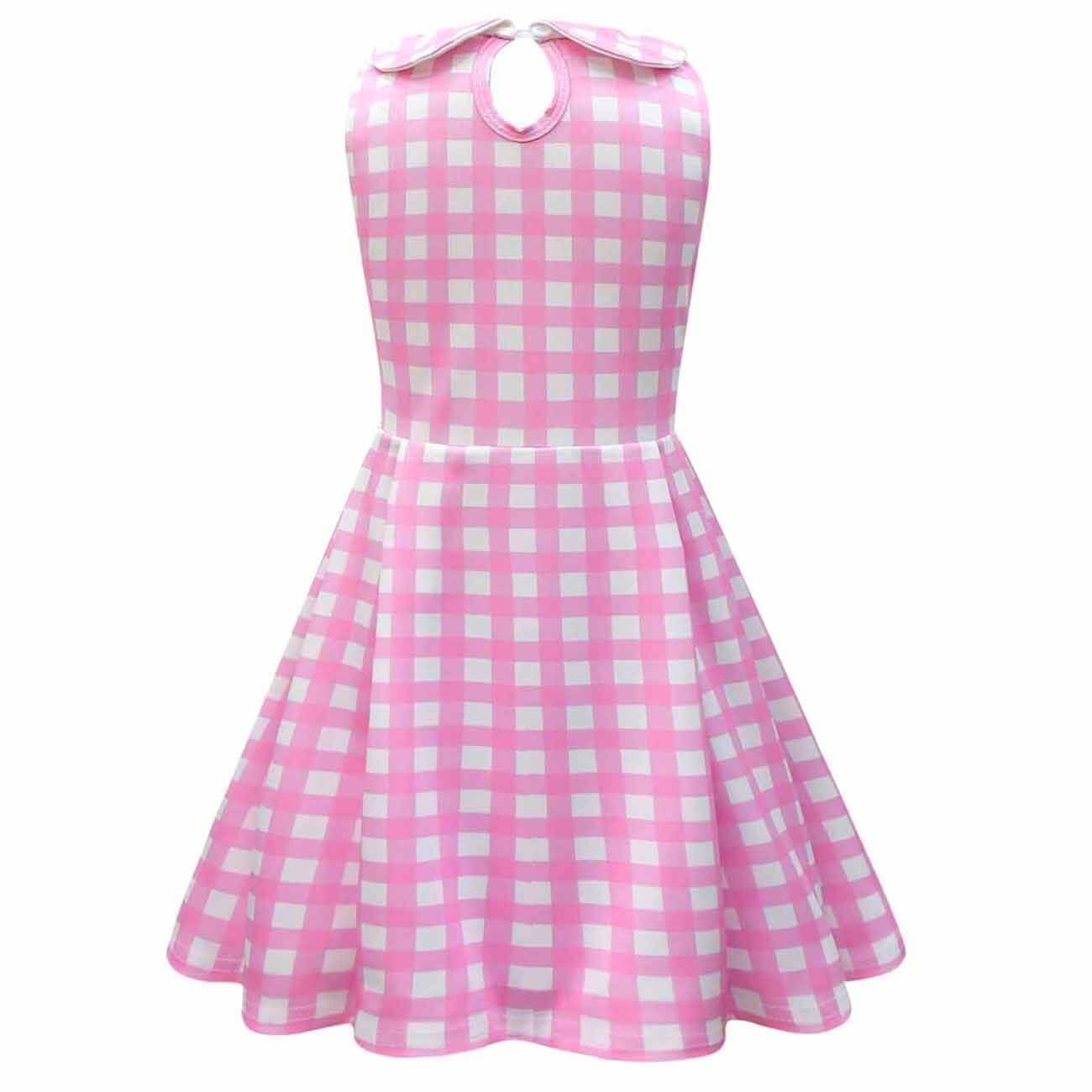 Kids Pink Plaid Dress Sleeveless Party Outfit with Accessories Girls Halloween Cosplay Costume