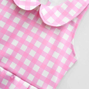 Kids Pink Plaid Dress Sleeveless Party Outfit with Accessories Girls Halloween Cosplay Costume