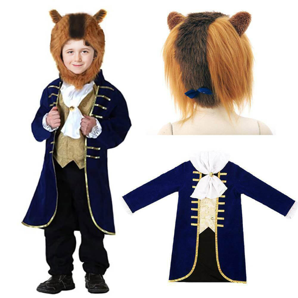Boys Beast Costume Set Childs Beast Cosplay Outfit Jacket Ascot and Headpiece