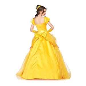 Women Belle Dress Movie Cosplay Princess Belle Costume Party Ball Gown Yellow Satin Carnival Dress