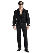 Mens Masquerade Costume S4 Vintage Black Ruffle Shirt Pants and Eye Mask 3pcs Set for Halloween Cosplay