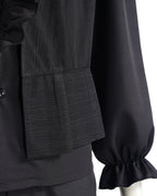 Mens Masquerade Costume S4 Vintage Black Ruffle Shirt Pants and Eye Mask 3pcs Set for Halloween Cosplay