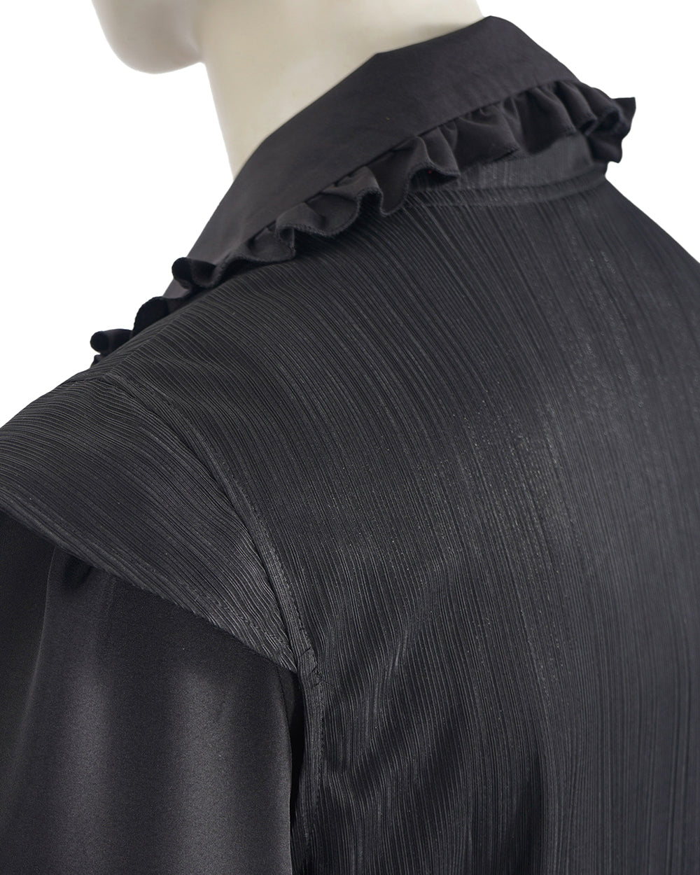 Mens Masquerade Costume S4 Vintage Black Ruffle Shirt Pants and Eye Mask 3pcs Set for Halloween Cosplay