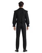 Mens Masquerade Costume S4 Vintage Black Ruffle Shirt Pants and Eye Mask 3pcs Set for Halloween Cosplay
