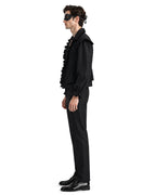 Mens Masquerade Costume S4 Vintage Black Ruffle Shirt Pants and Eye Mask 3pcs Set for Halloween Cosplay