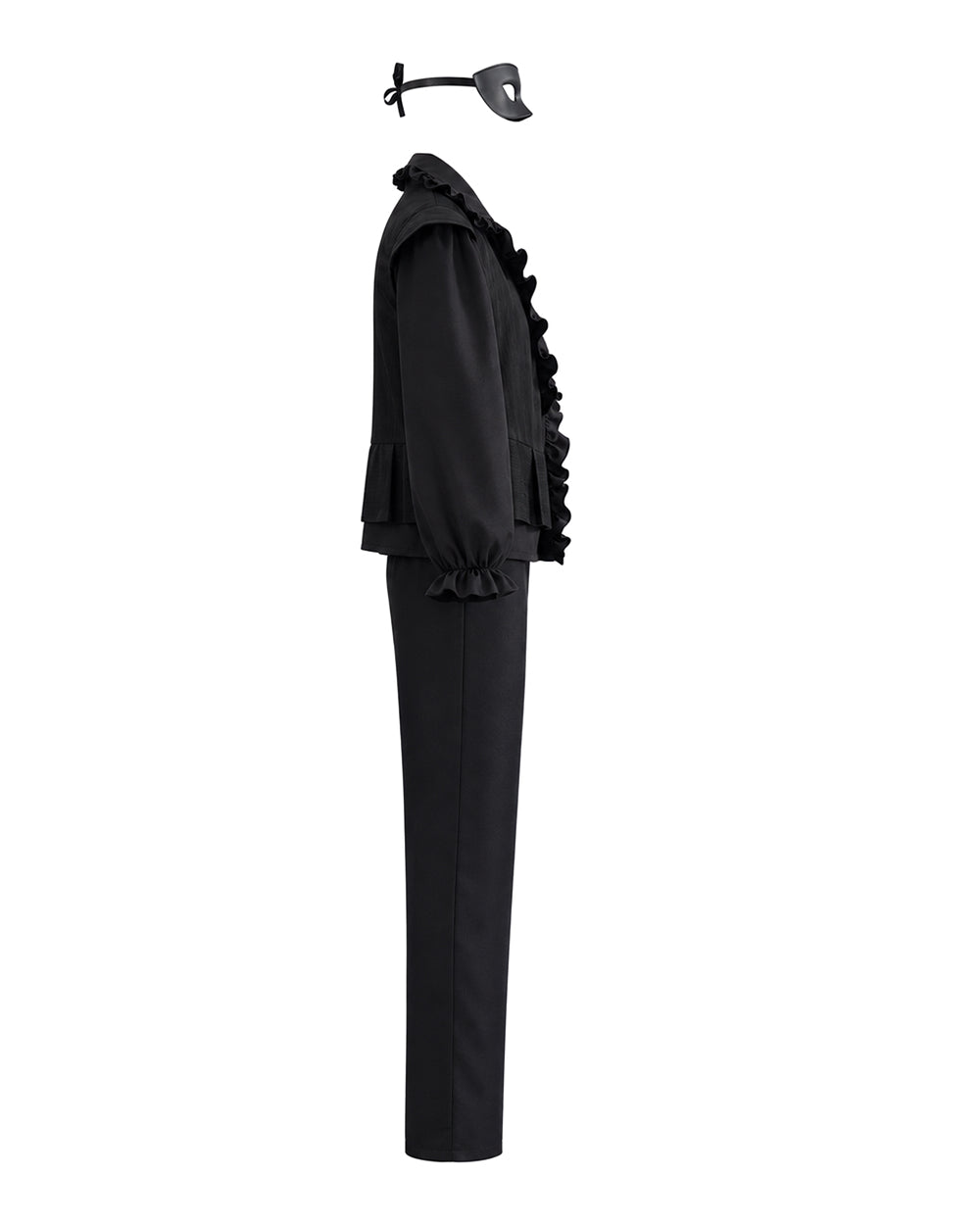 Mens Masquerade Costume S4 Vintage Black Ruffle Shirt Pants and Eye Mask 3pcs Set for Halloween Cosplay