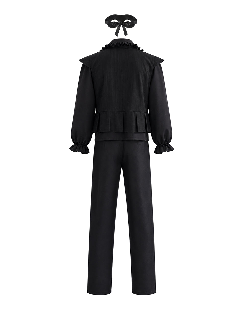 Mens Masquerade Costume S4 Vintage Black Ruffle Shirt Pants and Eye Mask 3pcs Set for Halloween Cosplay