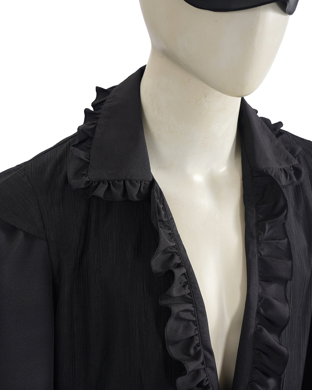 Mens Masquerade Costume S4 Vintage Black Ruffle Shirt Pants and Eye Mask 3pcs Set for Halloween Cosplay