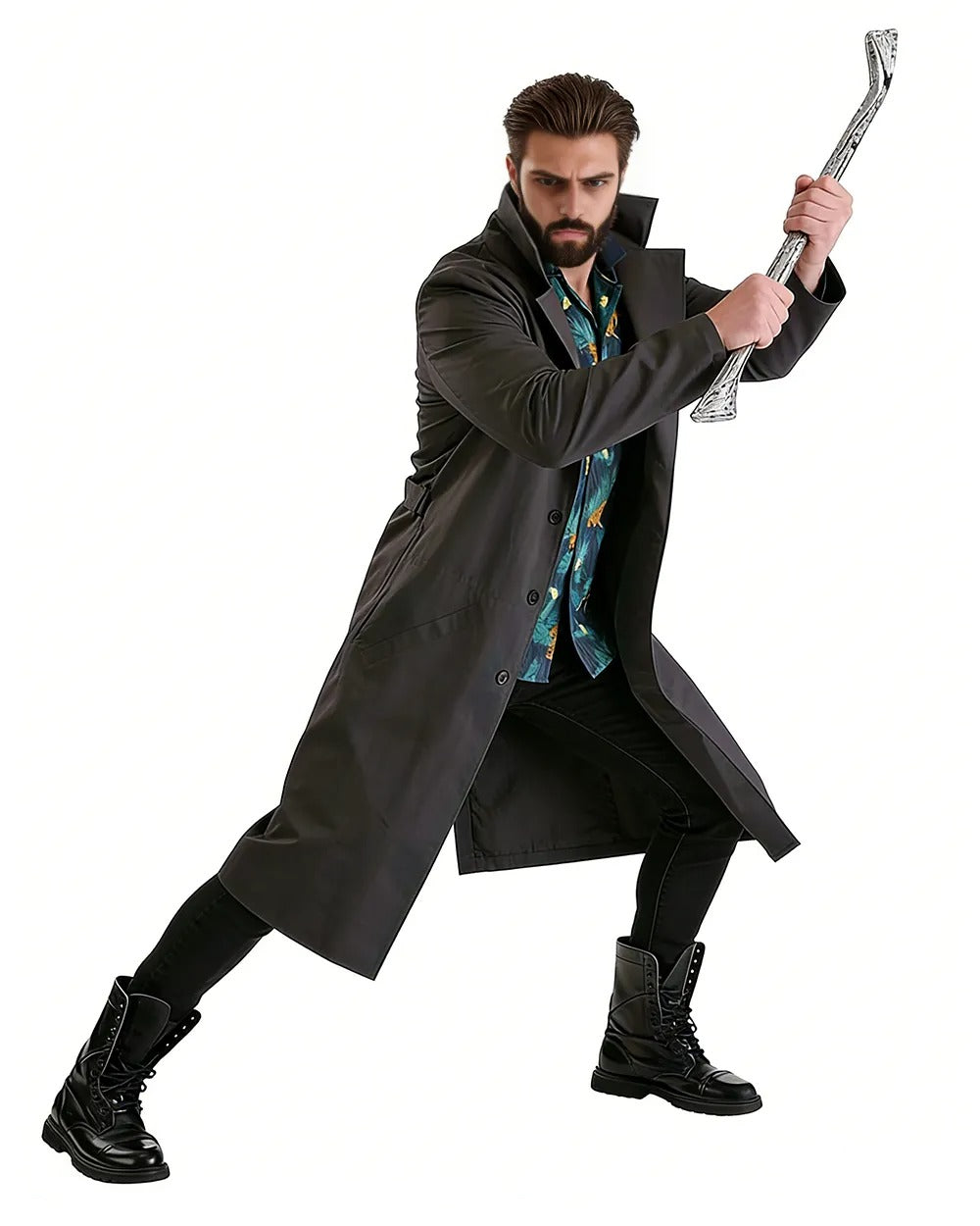 Boys Billy Costume Blue Shirt and Black Trench Coat for Cosplay Themed Events
