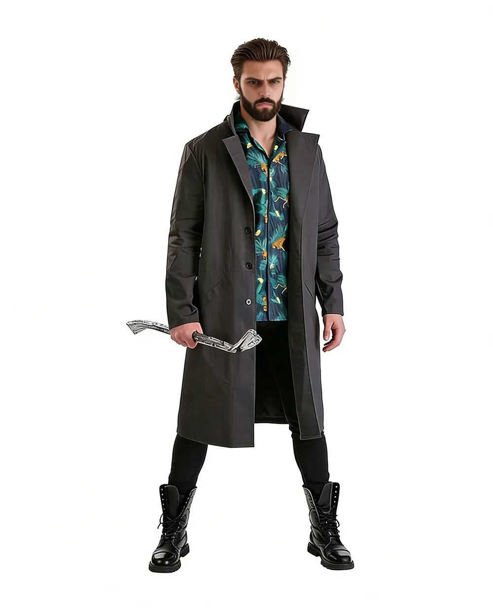 Boys Billy Costume Blue Shirt and Black Trench Coat for Cosplay Themed Events