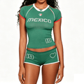 Blockette Aesthetic Women's Soccer Jersey Set Y2K Retro Ribbed Crop Top & Slim Fit Boy Shorts Co-ord